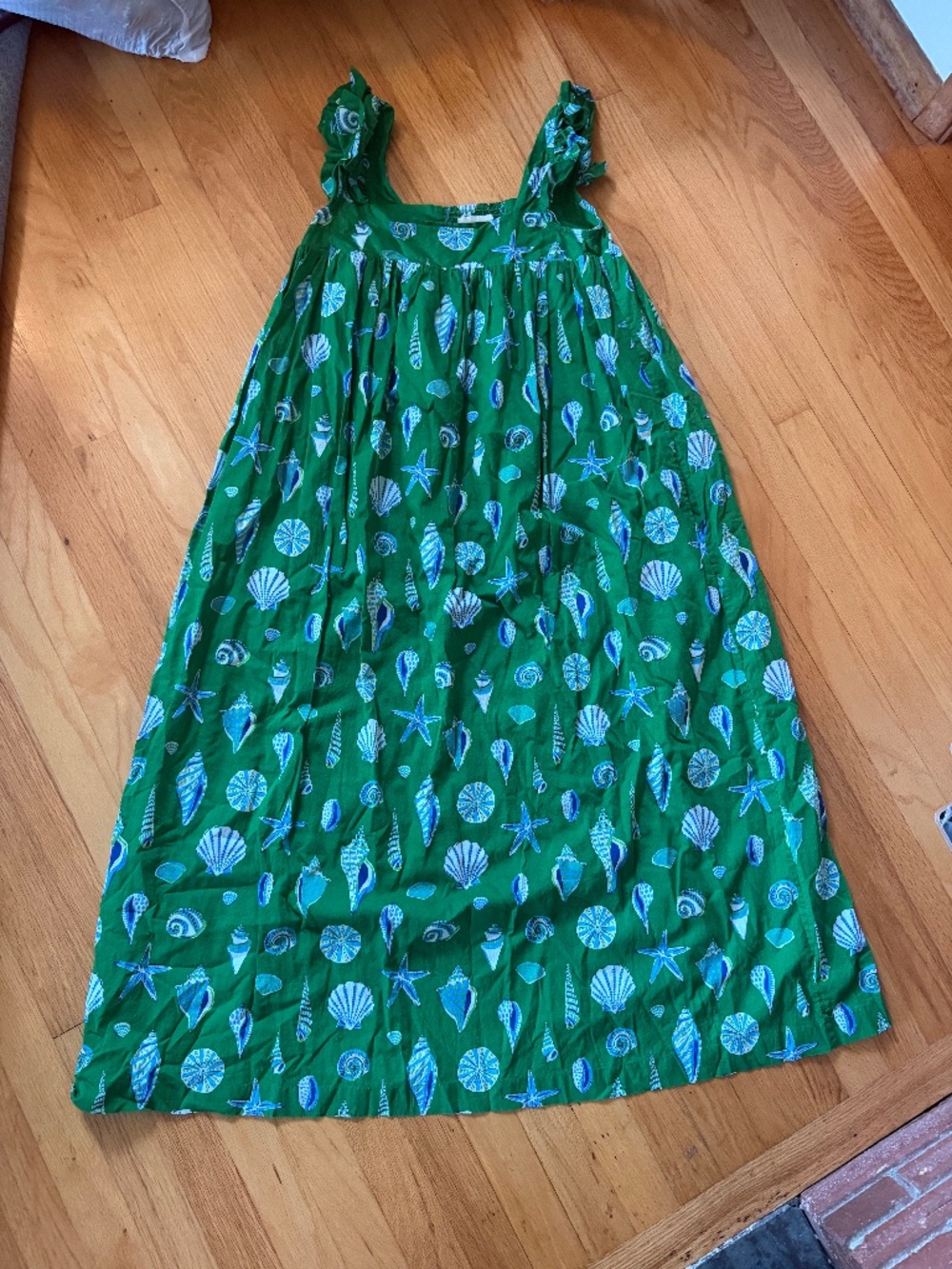 Printfresh Green Seashell Print Cotton Maxi Dress Size S